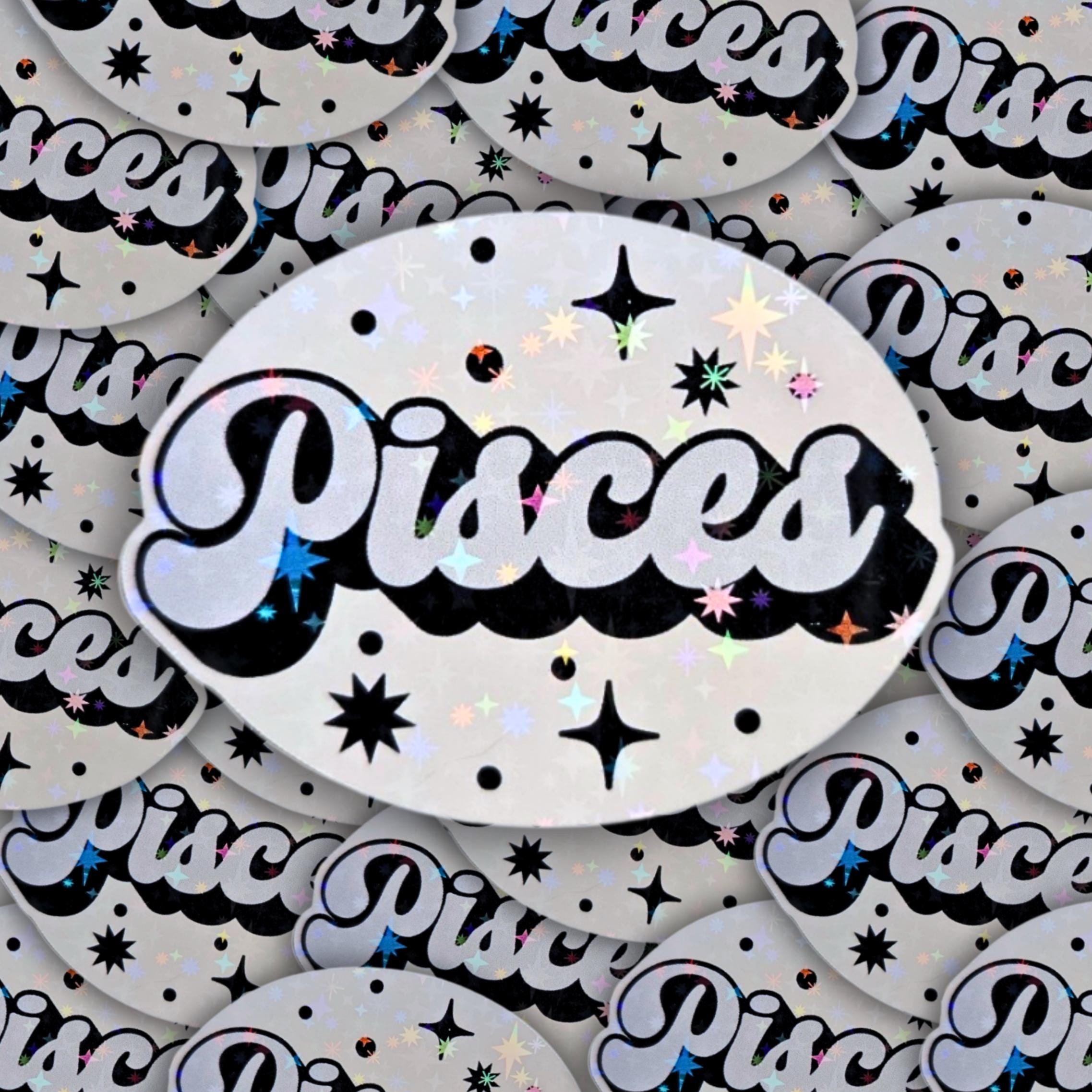 Pisces - Holographic Sticker, Waterproof Zodiac Decal, Celestial Phone & Laptop Sticker, Holo Kiss-Cut Vinyl, Astrology Gift