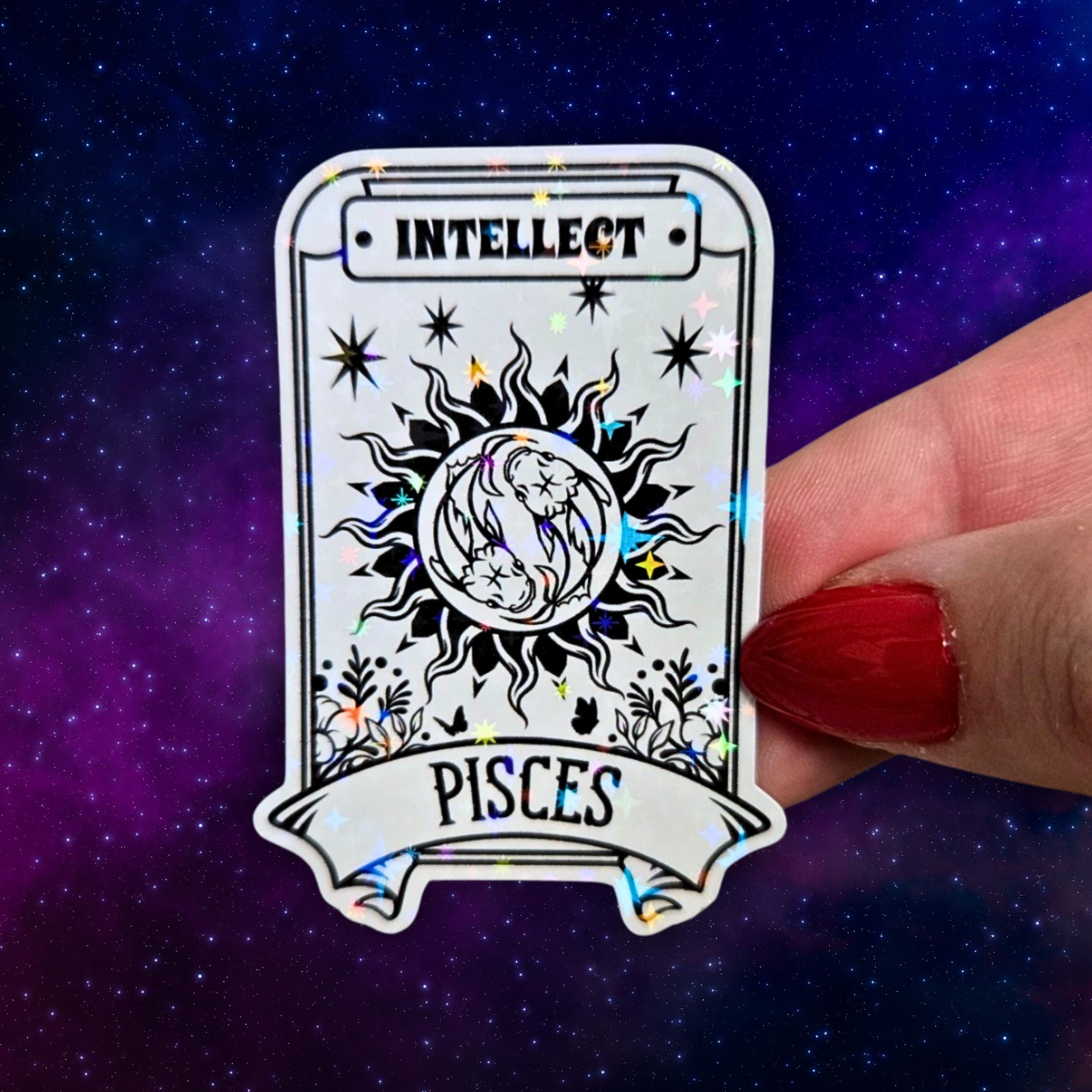 Pisces Tarot Card - Holographic Sticker | Waterproof Zodiac Decal for Phones, Laptops & Celestial Decor | Holo Kiss-Cut Vinyl Astrology Gift