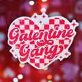 Star holographic Galentine Gang sticker with red and pink checkered heart design, retro friendship vibe for parties, gifts, and laptops
