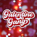 Star holographic Galentine Gang sticker with red retro script lettering and sparkles, Valentine friendship design for laptops and tumblers