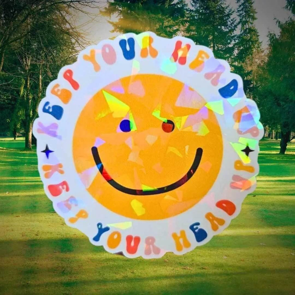 Keep Your Head Up - Sticker Holographic Smiley Face Sticker, Positive Quote Waterproof Laptop & Water Bottle Decal Positivity Self Assurance - Holographic Sticker | The TabbyLoaf