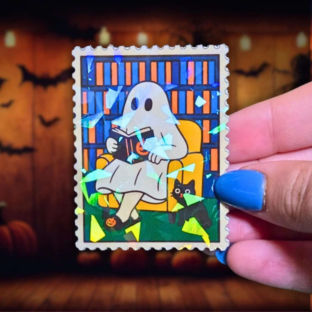 Library Ghost Stamp - Sticker - Holographic Sticker | The TabbyLoaf