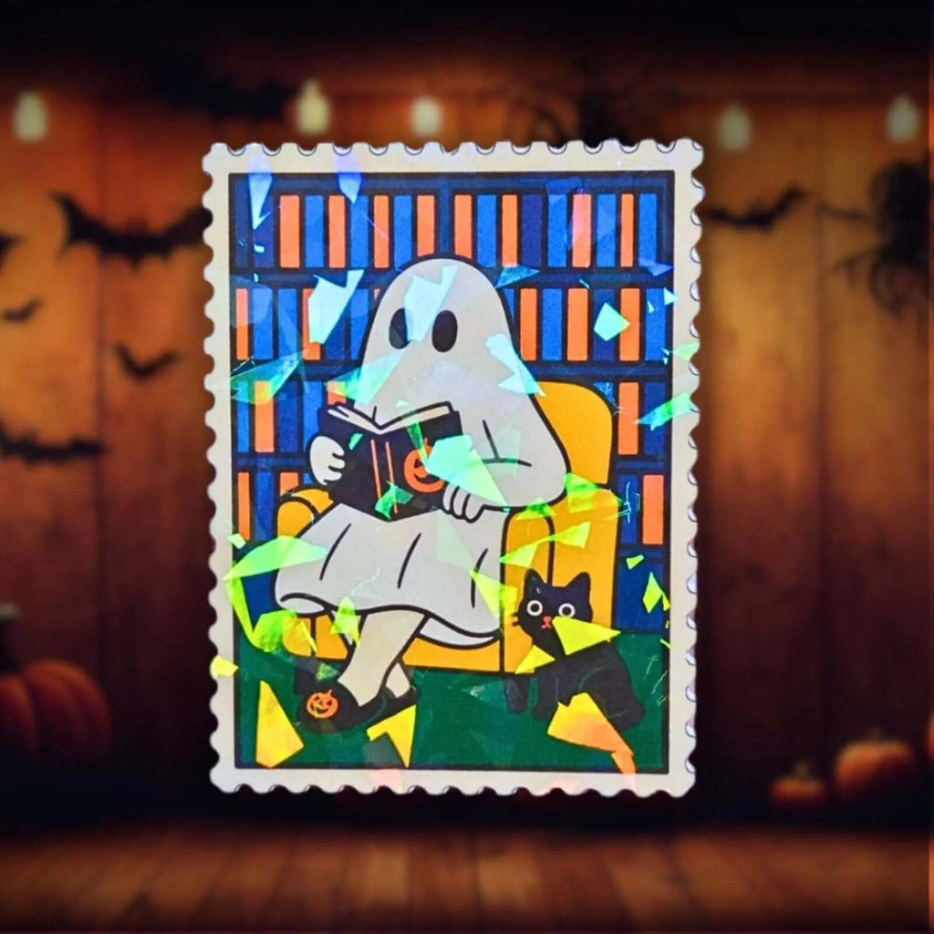 Library Ghost Stamp - Sticker - Holographic Sticker | The TabbyLoaf
