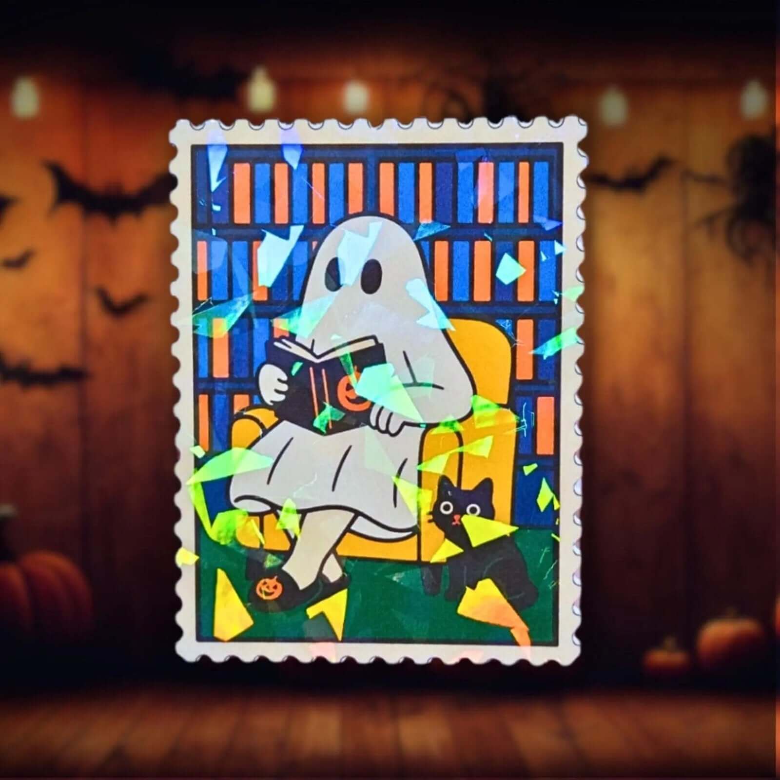 Library Ghost Stamp - Sticker - Holographic Sticker | The TabbyLoaf
