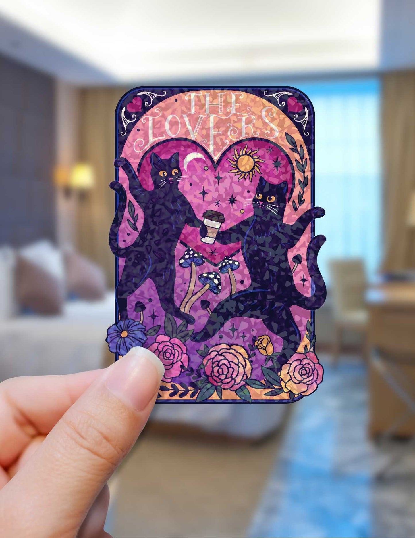 The Lovers – Holographic Cat Tarot Sticker