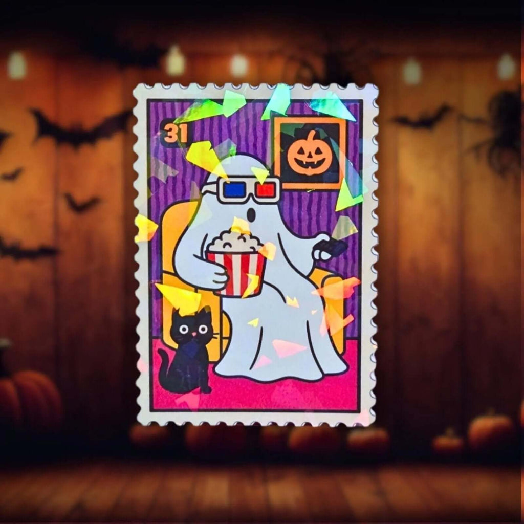 Movie Night Ghost Stamp - Sticker - Holographic Sticker | The TabbyLoaf