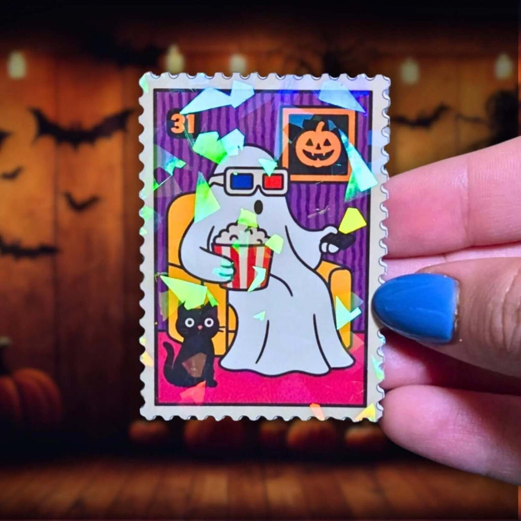 Movie Night Ghost Stamp - Sticker - Holographic Sticker | The TabbyLoaf