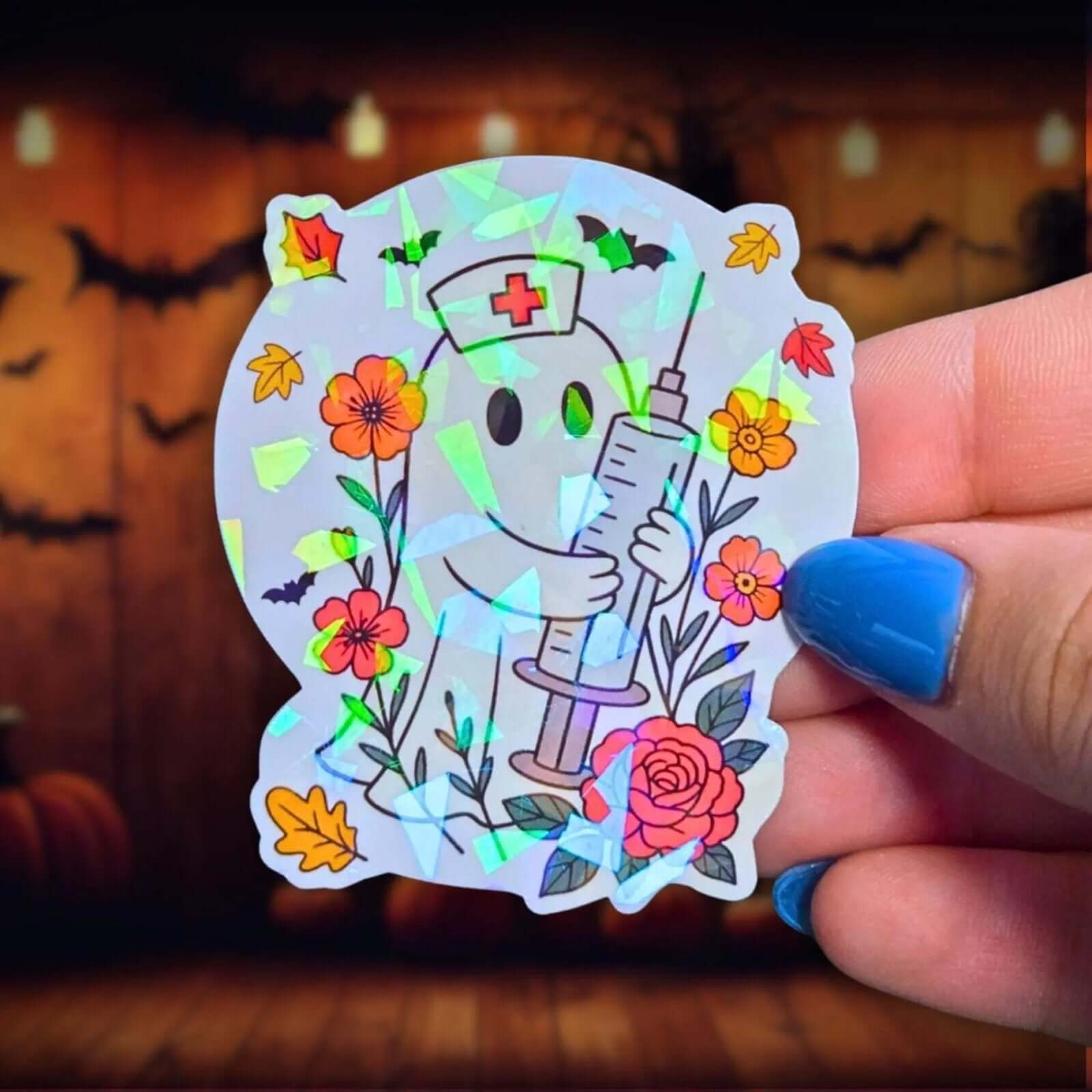 Nurse Ghost - Sticker - Holographic Sticker | The TabbyLoaf