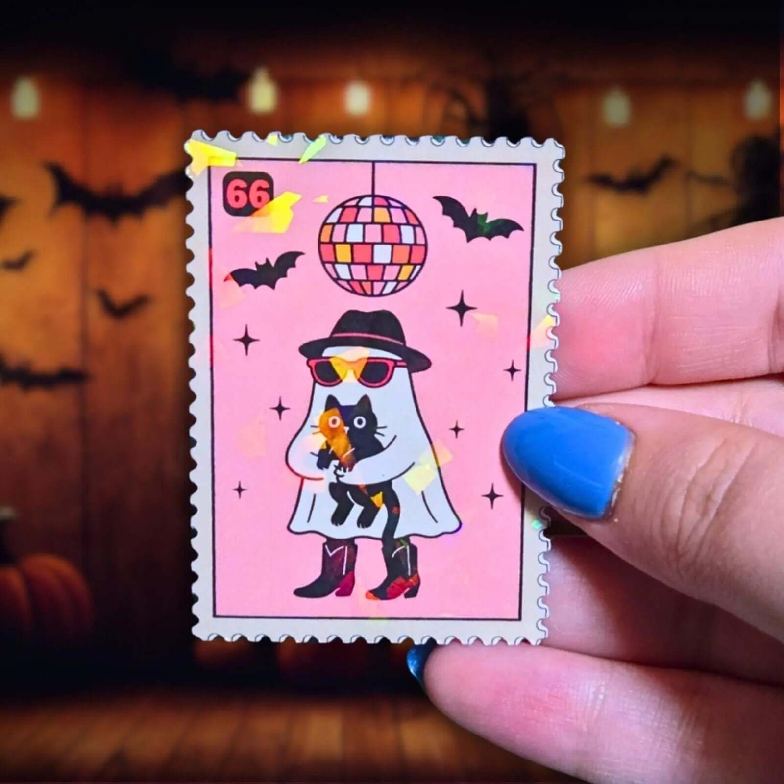 Pink Disco Ghost Stamp - Sticker - Holographic Sticker | The TabbyLoaf