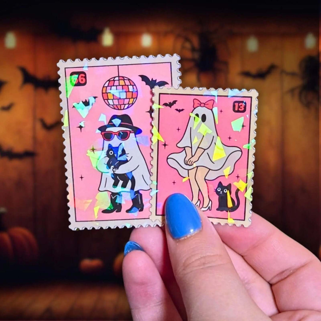 Pink Disco Ghost Stamp - Sticker - Holographic Sticker | The TabbyLoaf