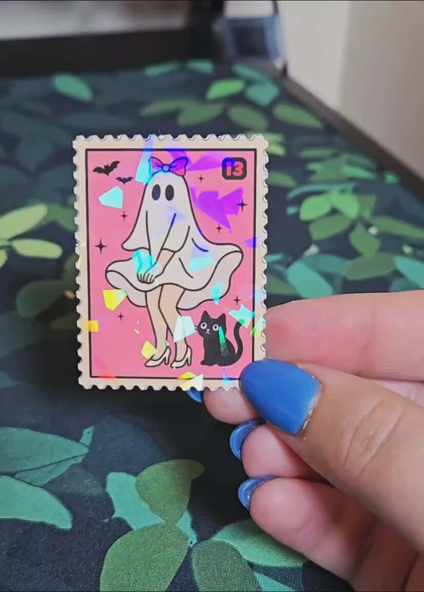 Holographic Marilyn Ghost Sticker – Cute Halloween Pin-Up Vinyl Decal