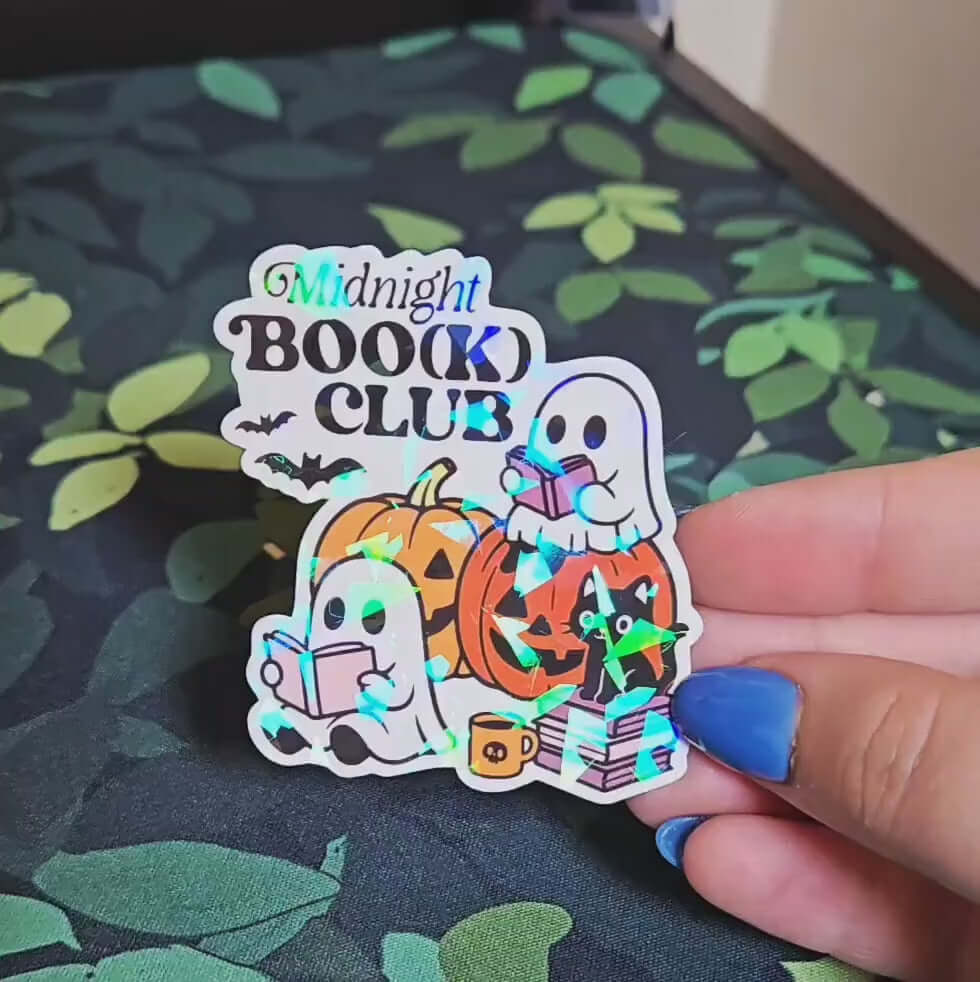 Holographic Midnight Book Club Sticker – Ghost Reading Vinyl Decal, Spooky Book Lover