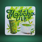 Matcha Club Holographic Sticker - Green tea decor, tea lover gift, vibrant green colors, shiny holographic finish
