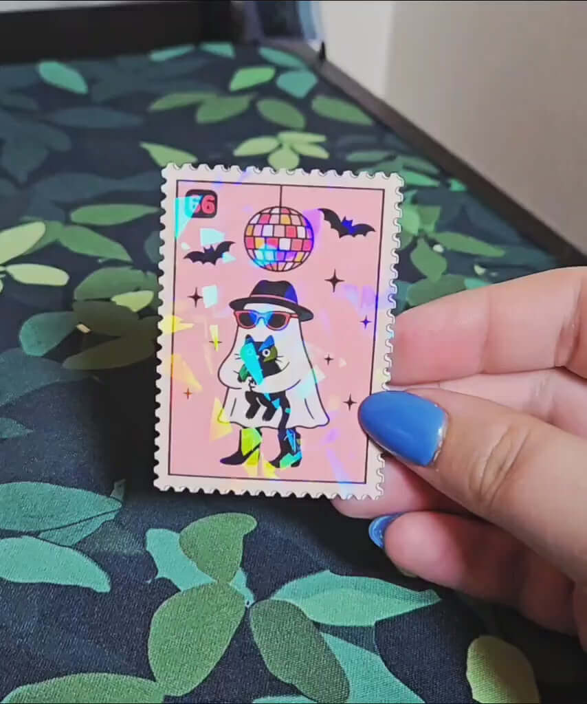 Holographic Disco Ghost Sticker – Halloween Dance Party Vinyl Decal