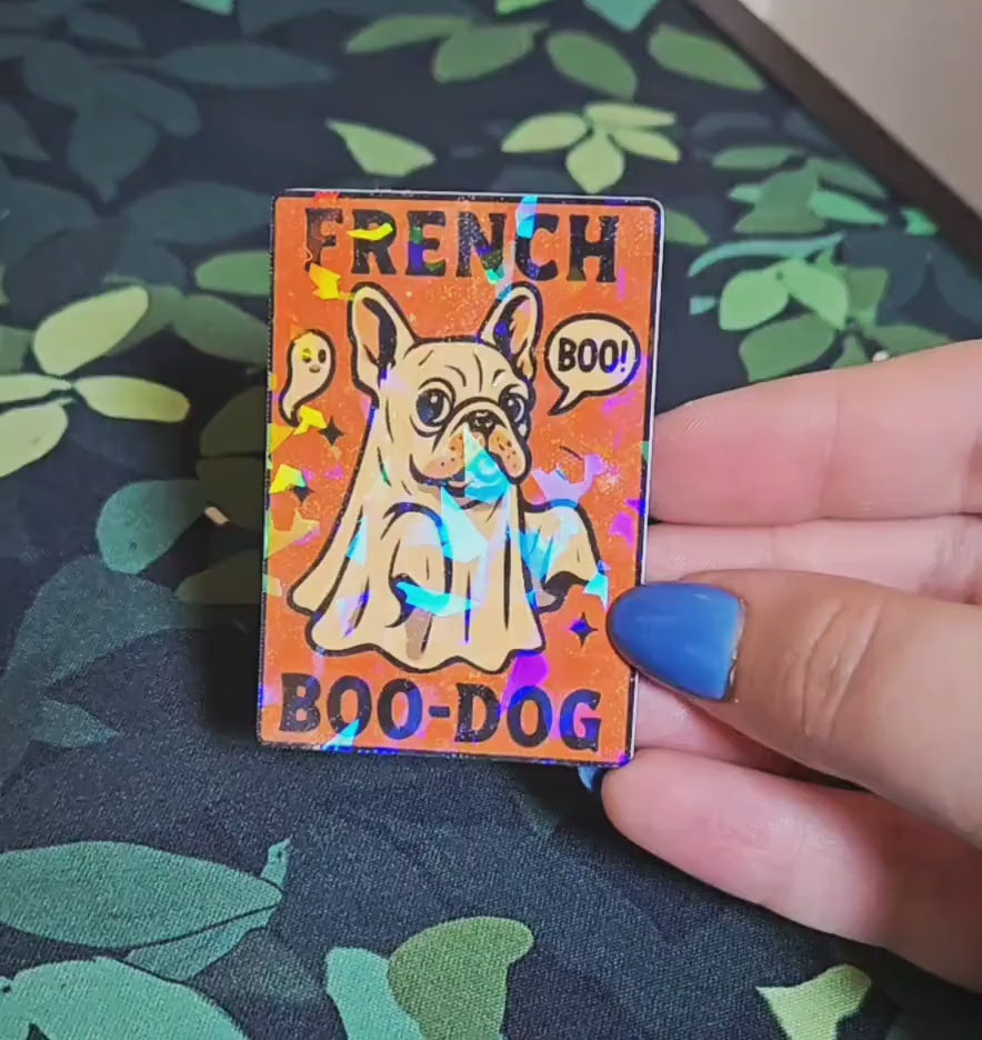 Holographic French Bulldog Ghost Sticker – Boo Dog Halloween Vinyl Decal