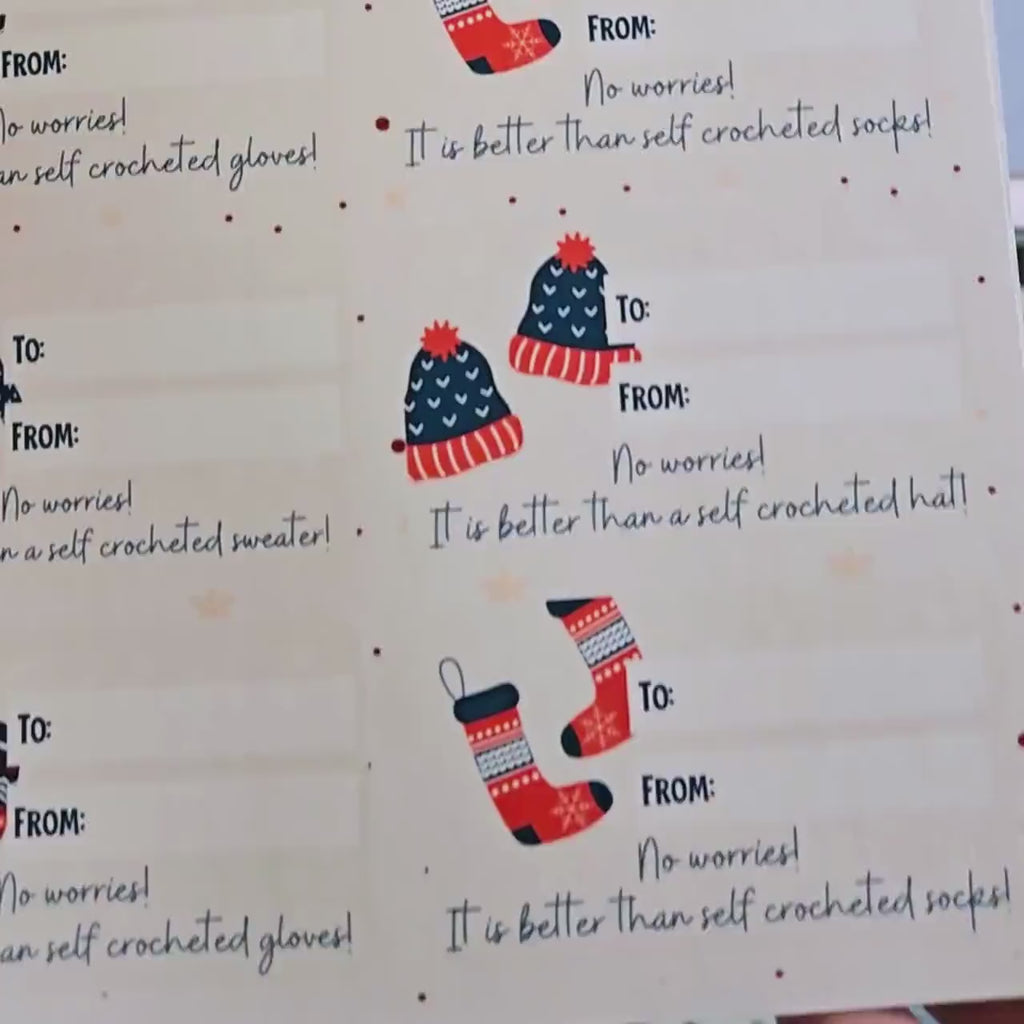 Crochet Sweater, Hat, Socks and Mitten Gift Label Sheet - Christmas Gift Label Stickers, Christmas Gift Stickers, Holiday Gift Label Present