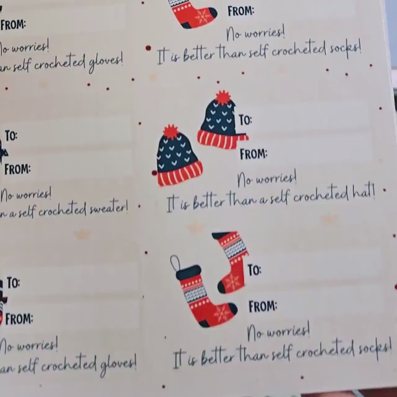 Crochet Sweater, Hat, Socks and Mitten Gift Label Sheet - Christmas Gift Label Stickers, Christmas Gift Stickers, Holiday Gift Label Present