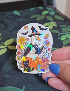 Holographic Witch Goose Sticker – Halloween Reading Goose Vinyl Decal