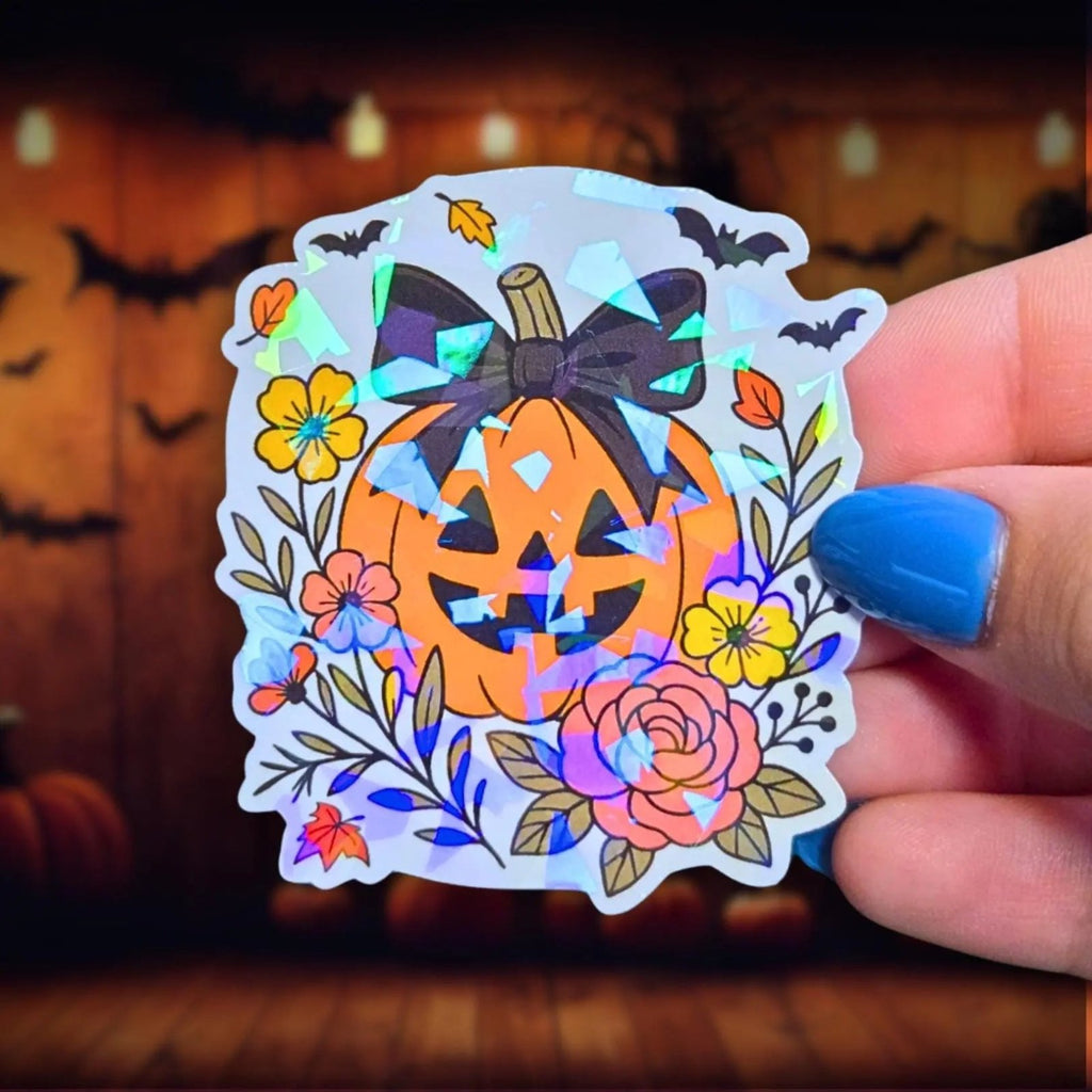 Pumpkin with Black Bow - Sticker - Holographic Sticker | The TabbyLoaf