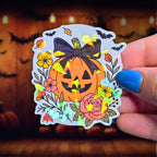 Pumpkin with Black Bow - Sticker - Holographic Sticker | The TabbyLoaf