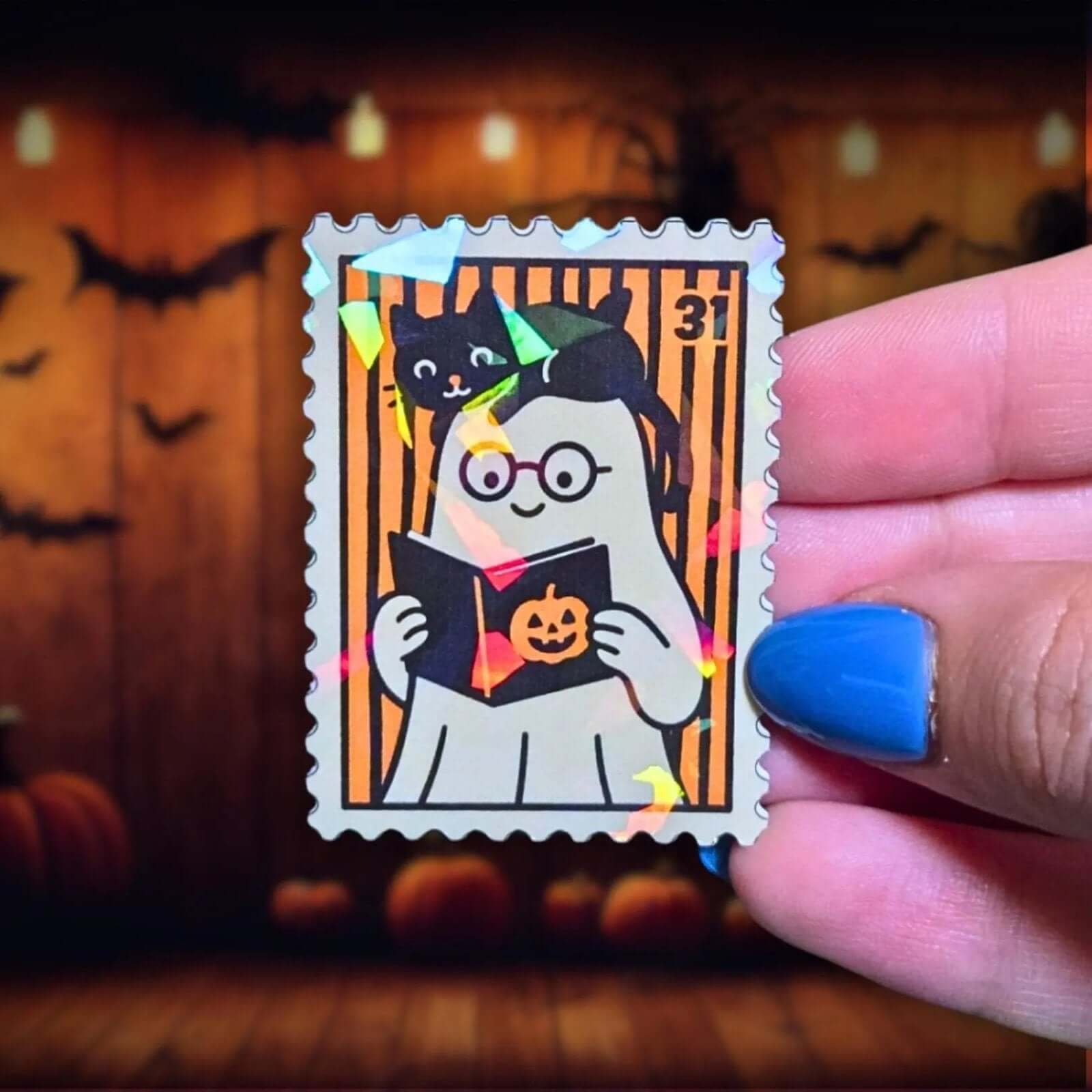 Reading Ghost Stamp - Sticker - Holographic Sticker | The TabbyLoaf