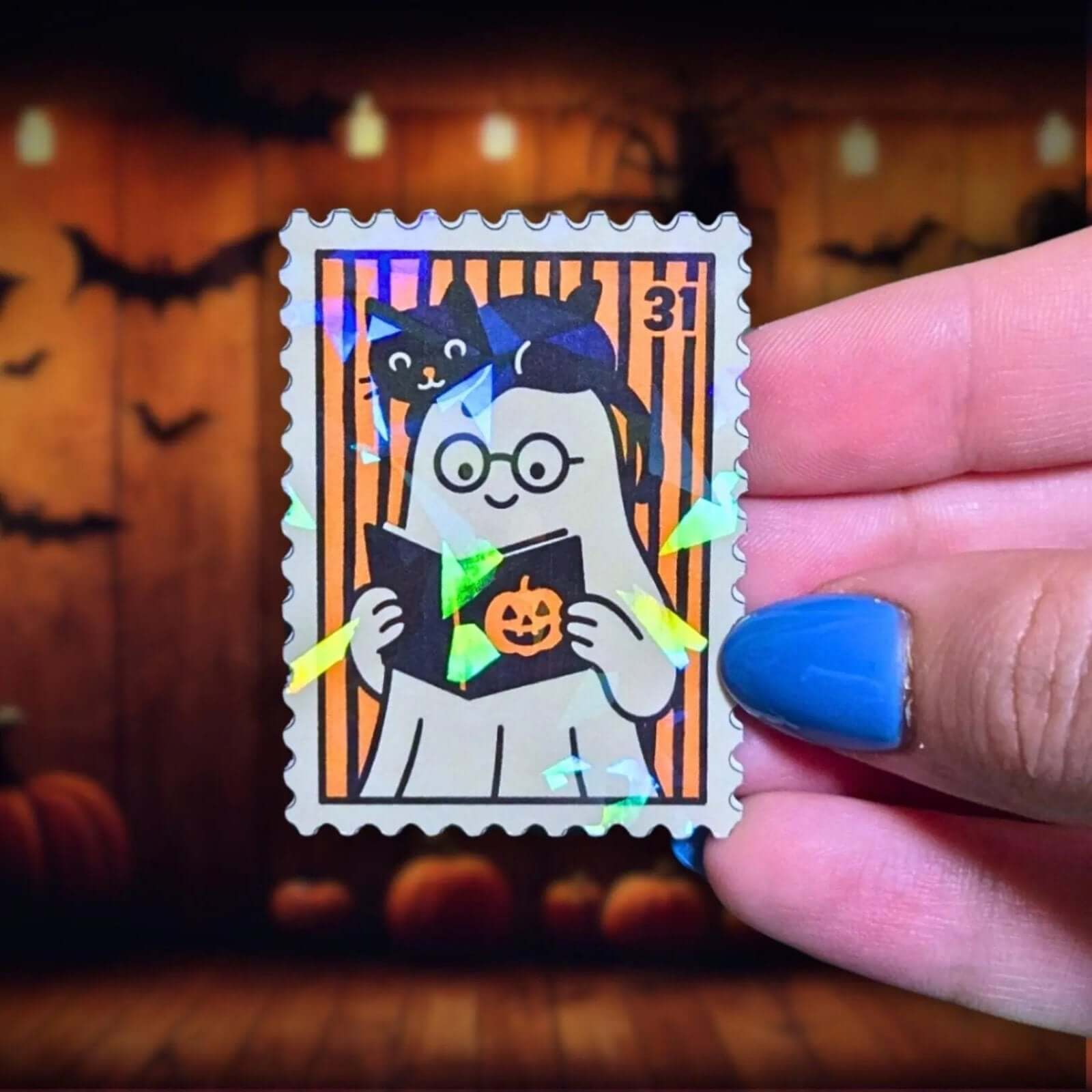 Reading Ghost Stamp - Sticker - Holographic Sticker | The TabbyLoaf