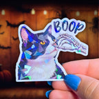 Skeleton Hand Booping Cat Nose - Sticker - Holographic Sticker | The TabbyLoaf