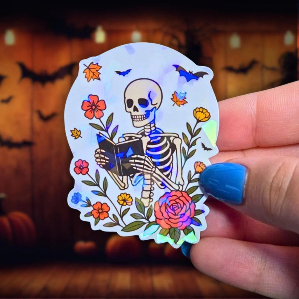 Skeleton Reading - Sticker - Holographic Sticker | The TabbyLoaf