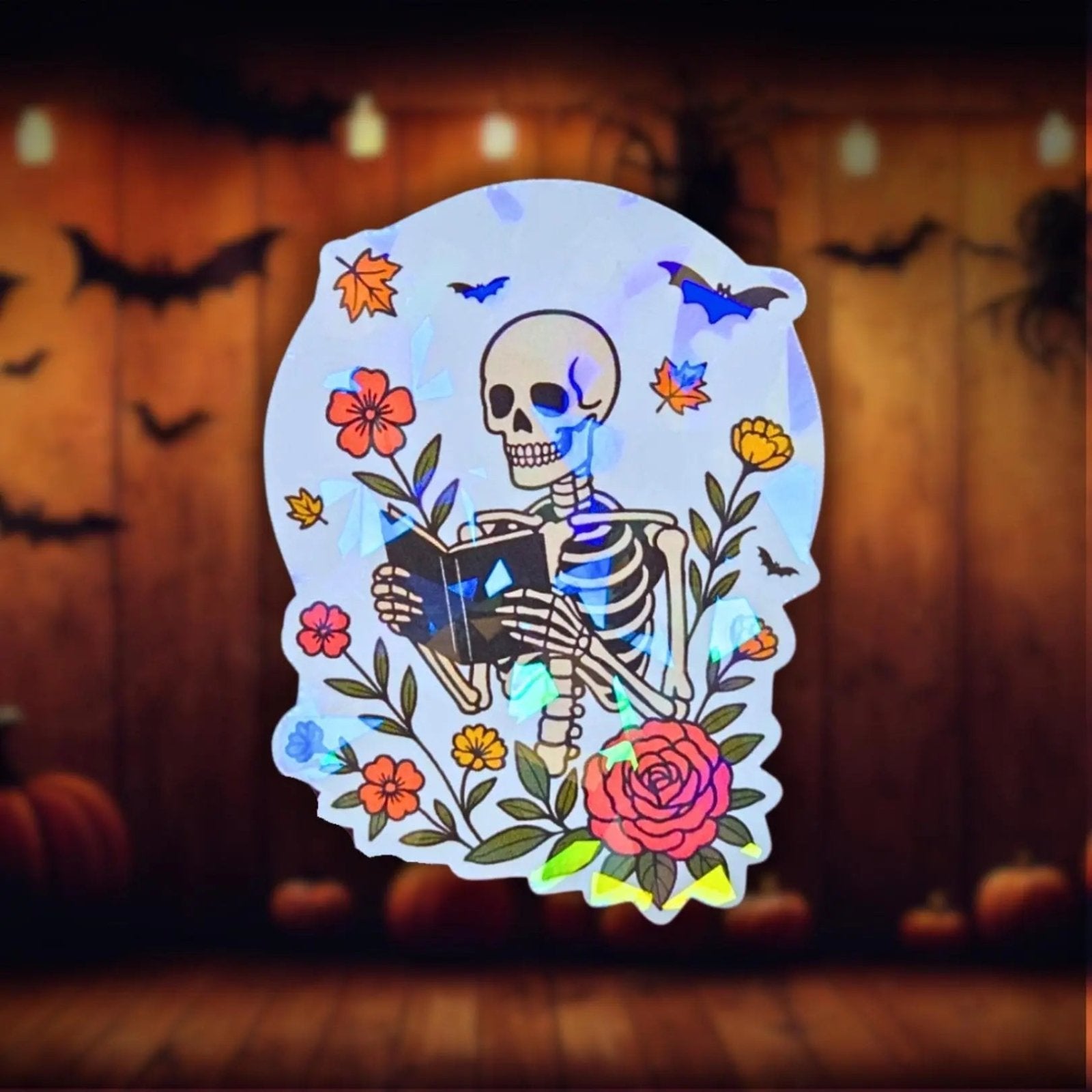 Skeleton Reading - Sticker - Holographic Sticker | The TabbyLoaf