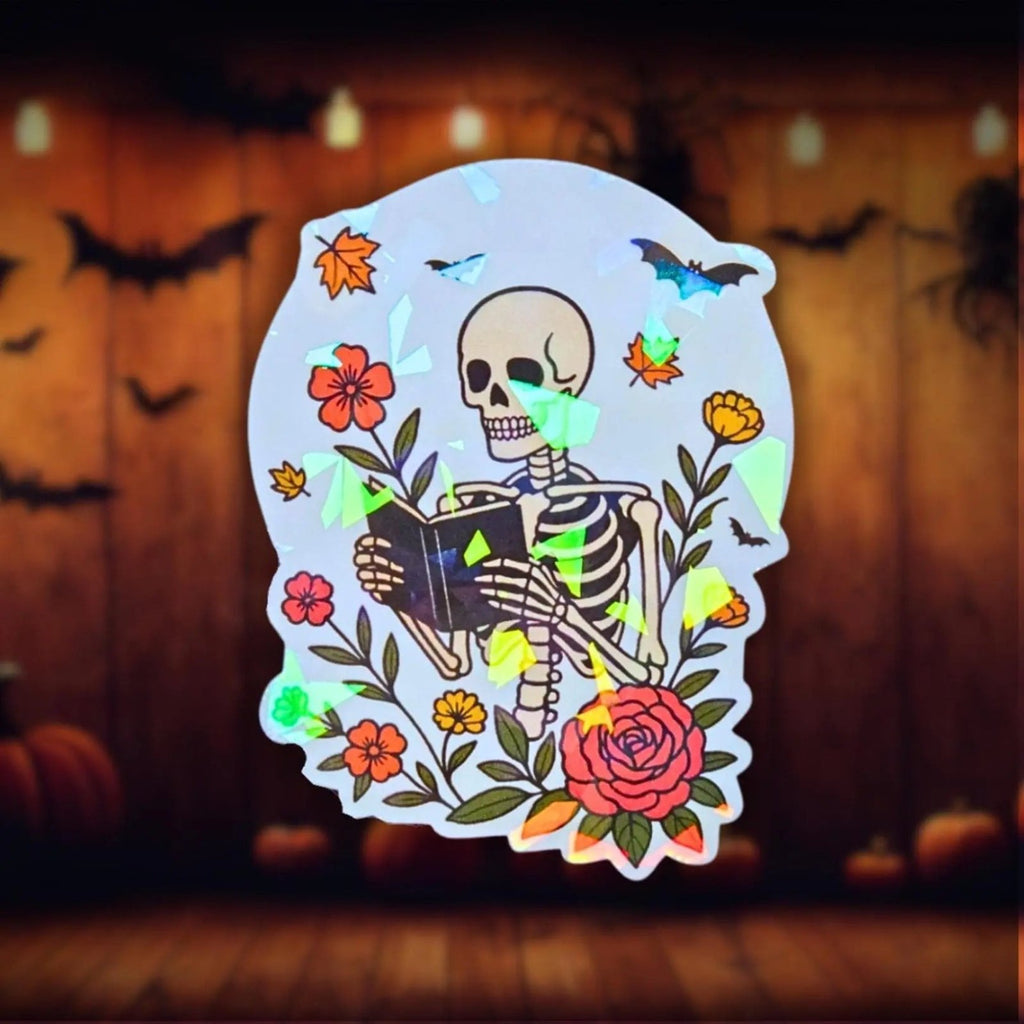 Skeleton Reading - Sticker - Holographic Sticker | The TabbyLoaf