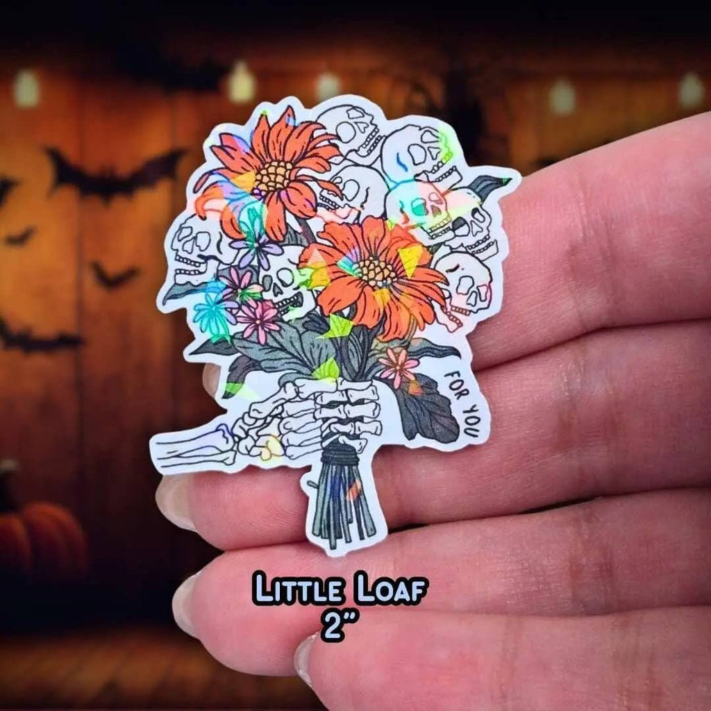 Skull Flower Bouquet - Sticker Holographic Skull & Flower Gothic Sticker | Spooky Cute Halloween Vinyl Sticker for Laptop Water Bottle Decor - Holographic Sticker | The TabbyLoaf