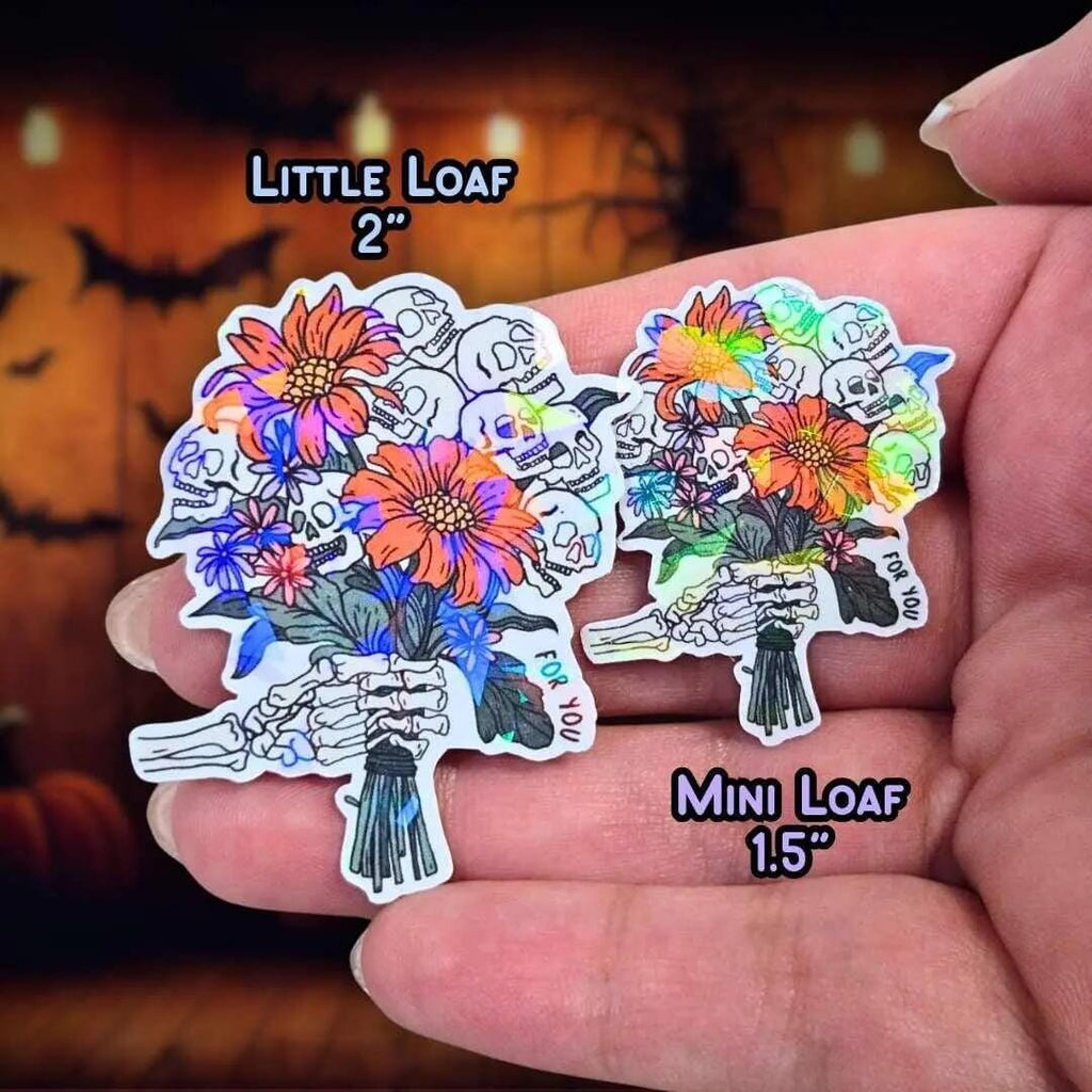 Skull Flower Bouquet - Sticker Holographic Skull & Flower Gothic Sticker | Spooky Cute Halloween Vinyl Sticker for Laptop Water Bottle Decor - Holographic Sticker | The TabbyLoaf