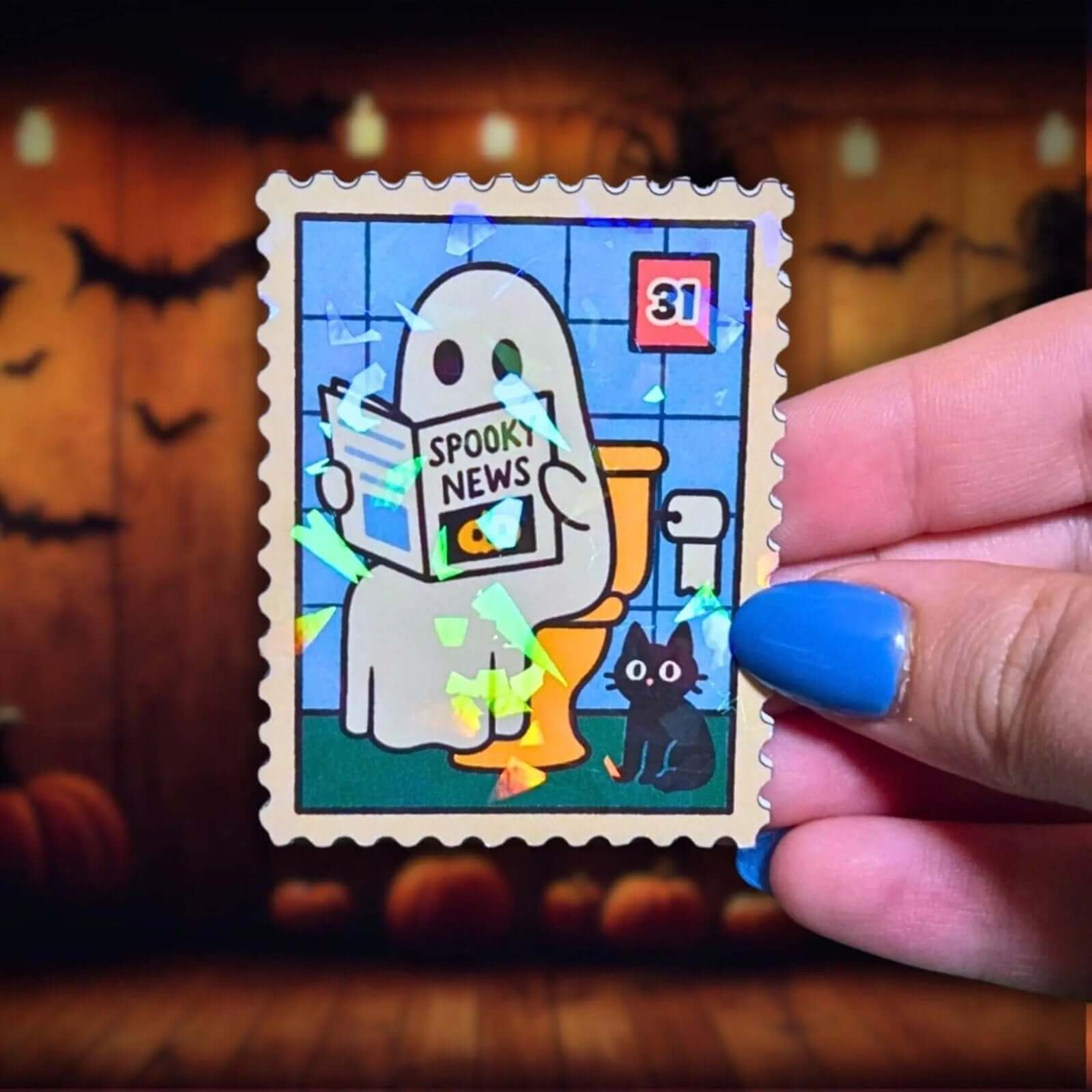 Spooky News Ghost Stamp - Sticker - Holographic Sticker | The TabbyLoaf