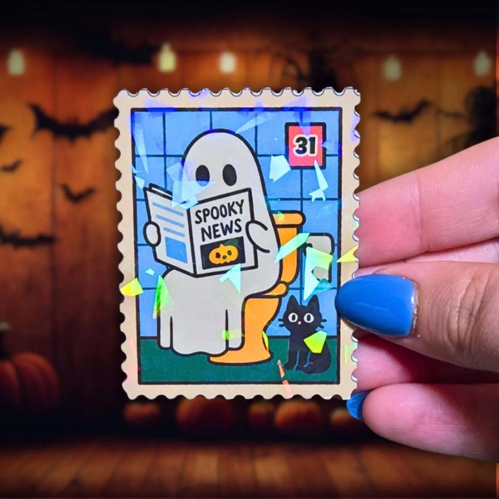 Spooky News Ghost Stamp - Sticker - Holographic Sticker | The TabbyLoaf