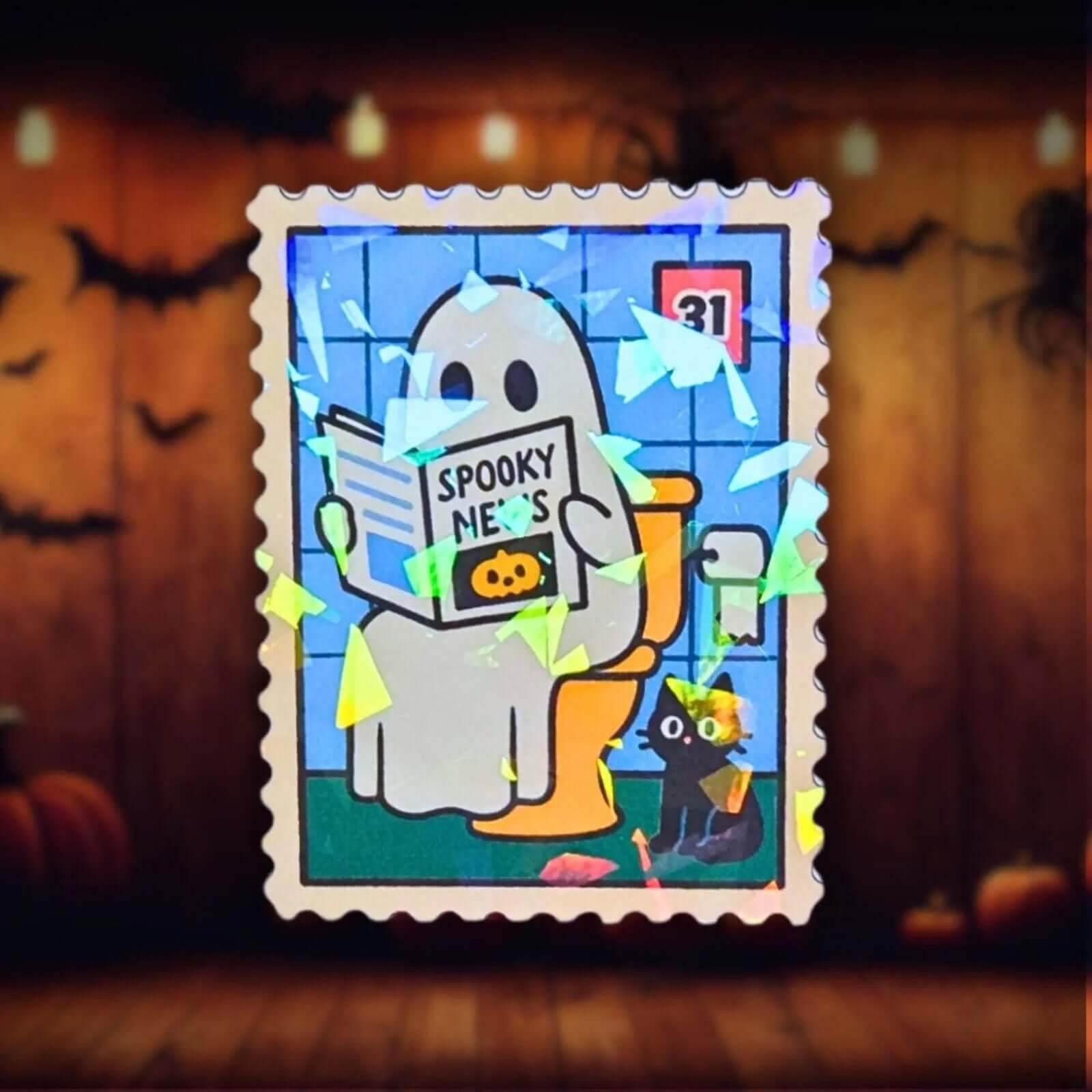 Spooky News Ghost Stamp - Sticker - Holographic Sticker | The TabbyLoaf