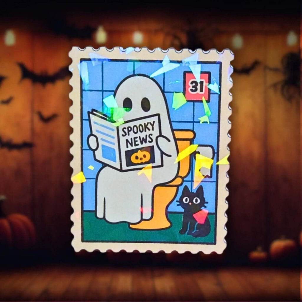 Spooky News Ghost Stamp - Sticker - Holographic Sticker | The TabbyLoaf