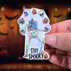 Stay Spooky - Sticker Holographic Skeleton Juggling Skulls & Pumpkins | Cute Gothic Halloween Vinyl Sticker for Laptop, Water Bottle - Holographic Sticker | The TabbyLoaf