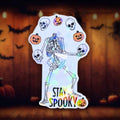 Stay Spooky - Sticker Holographic Skeleton Juggling Skulls & Pumpkins | Cute Gothic Halloween Vinyl Sticker for Laptop, Water Bottle - Holographic Sticker | The TabbyLoaf