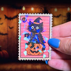 Witch Cat Pumpkin Stamp - Sticker - Holographic Sticker | The TabbyLoaf