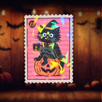 Witch Cat Pumpkin Stamp - Sticker - Holographic Sticker | The TabbyLoaf