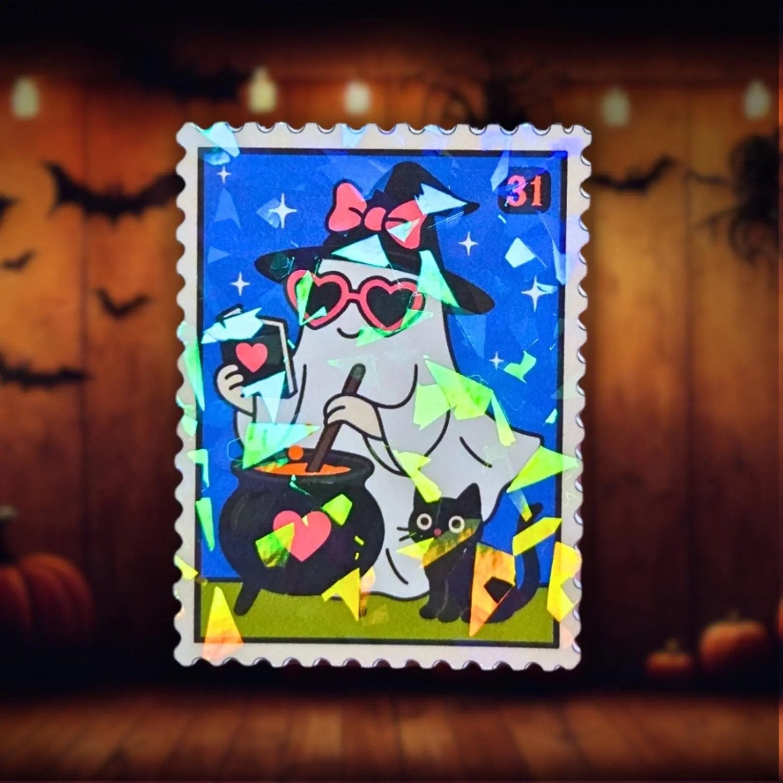Witch Ghost Cauldron Stamp - Sticker