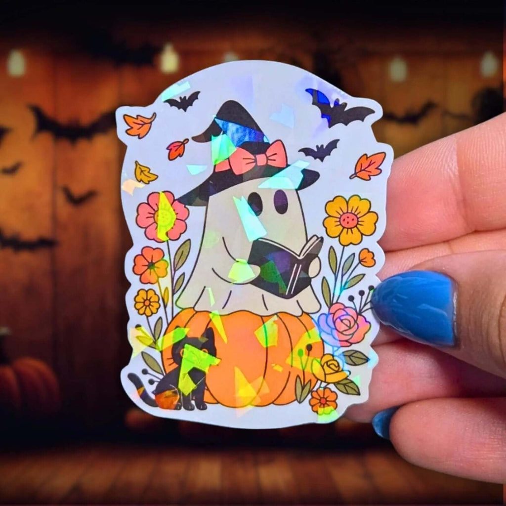 Witch Ghost Reading - Sticker - Holographic Sticker | The TabbyLoaf