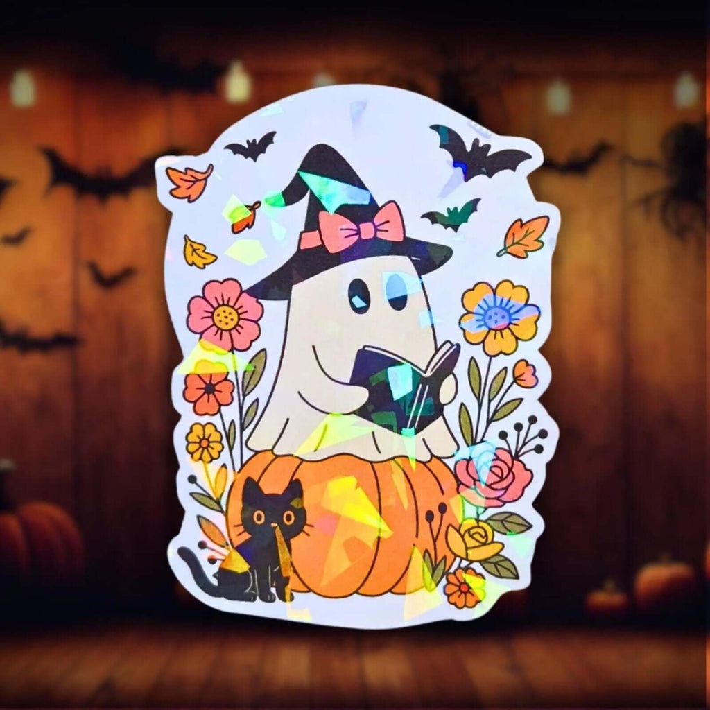 Witch Ghost Reading - Sticker - Holographic Sticker | The TabbyLoaf