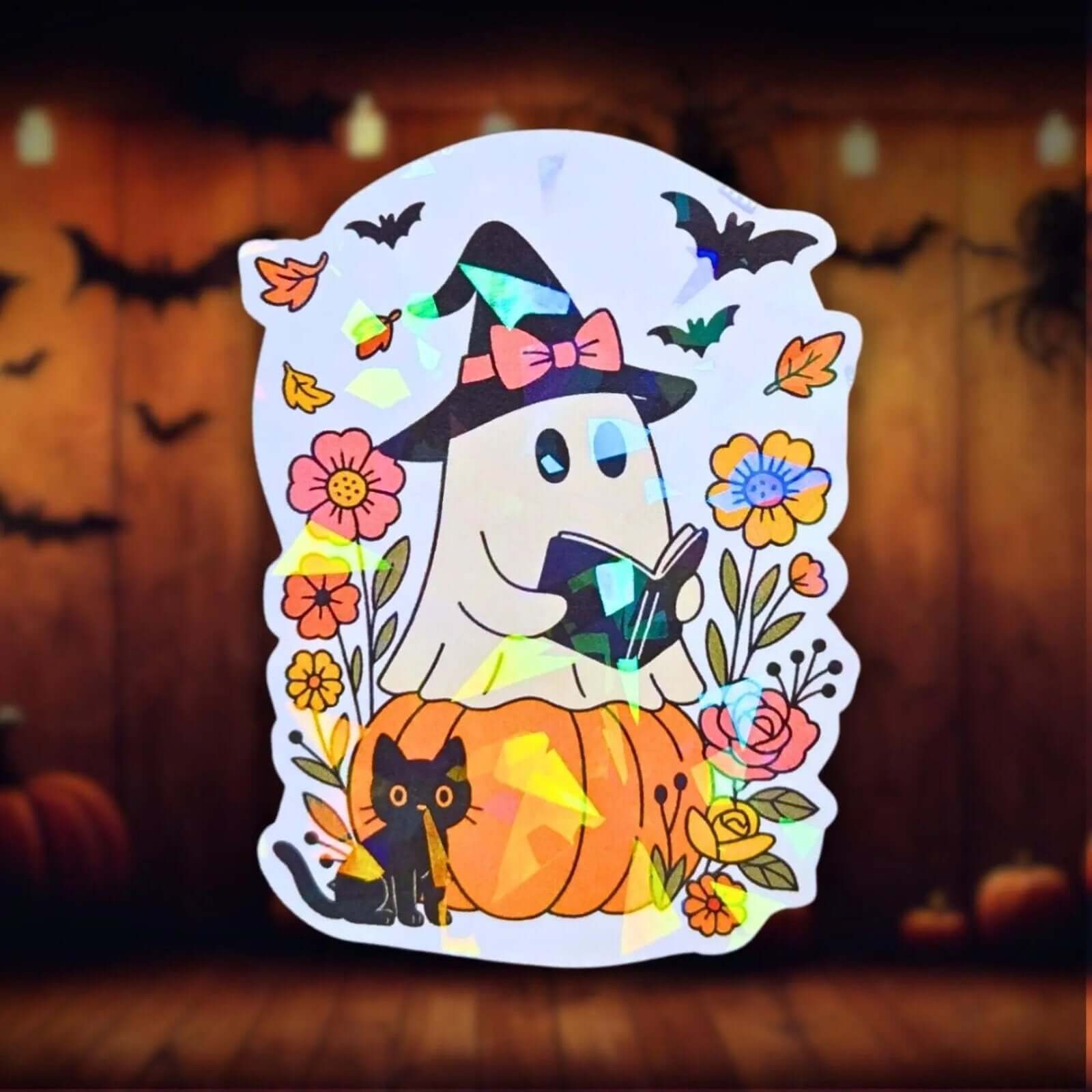 Witch Ghost Reading - Sticker - Holographic Sticker | The TabbyLoaf